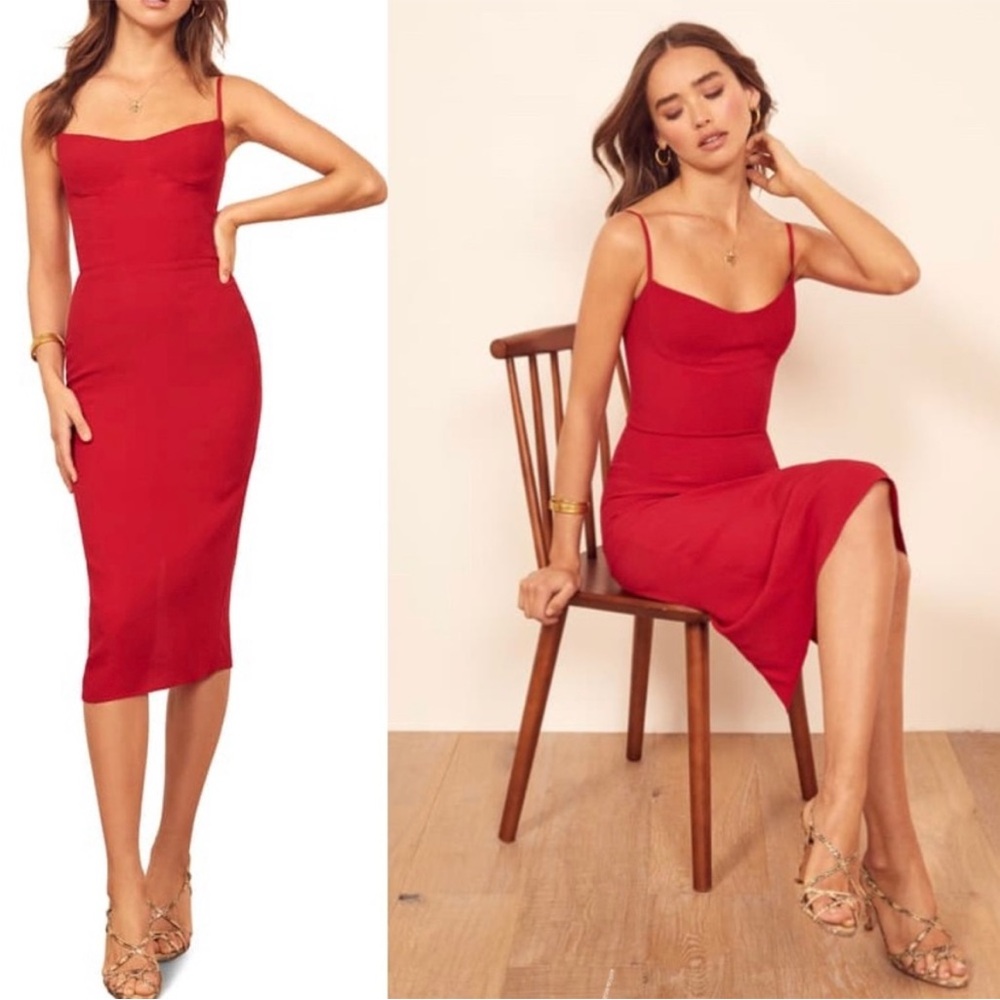 Reformation Isabel Sheath Dress in Cherry. Size-12